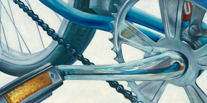 Reflector fine art print by Michigan artist Mary Bea McWatters featuring a closeup view of a bike.