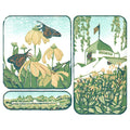 Mackinac Island art created by Natalia Wohletz of Peninsula Prints.  Secret Garden is an original block print featuring Monarch butterflies sipping nectar in Grand Hotel's Secret Garden on a sunny summer day.