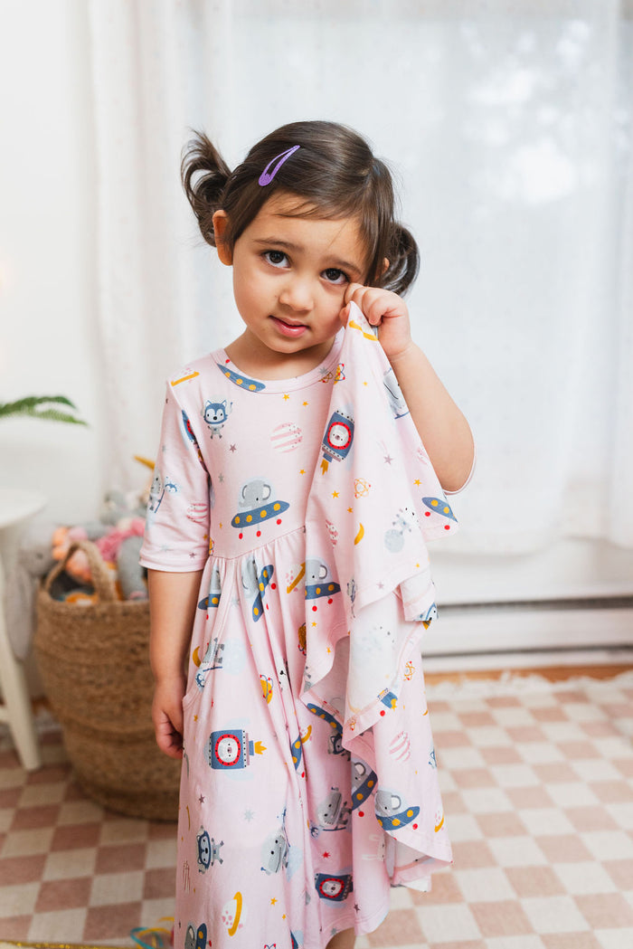 Short Sleeve Skater Dress - Astro Explorers