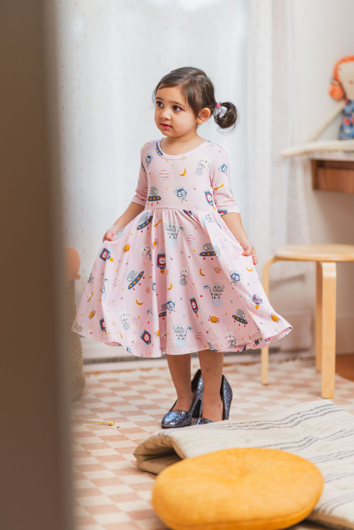 Short Sleeve Skater Dress - Astro Explorers