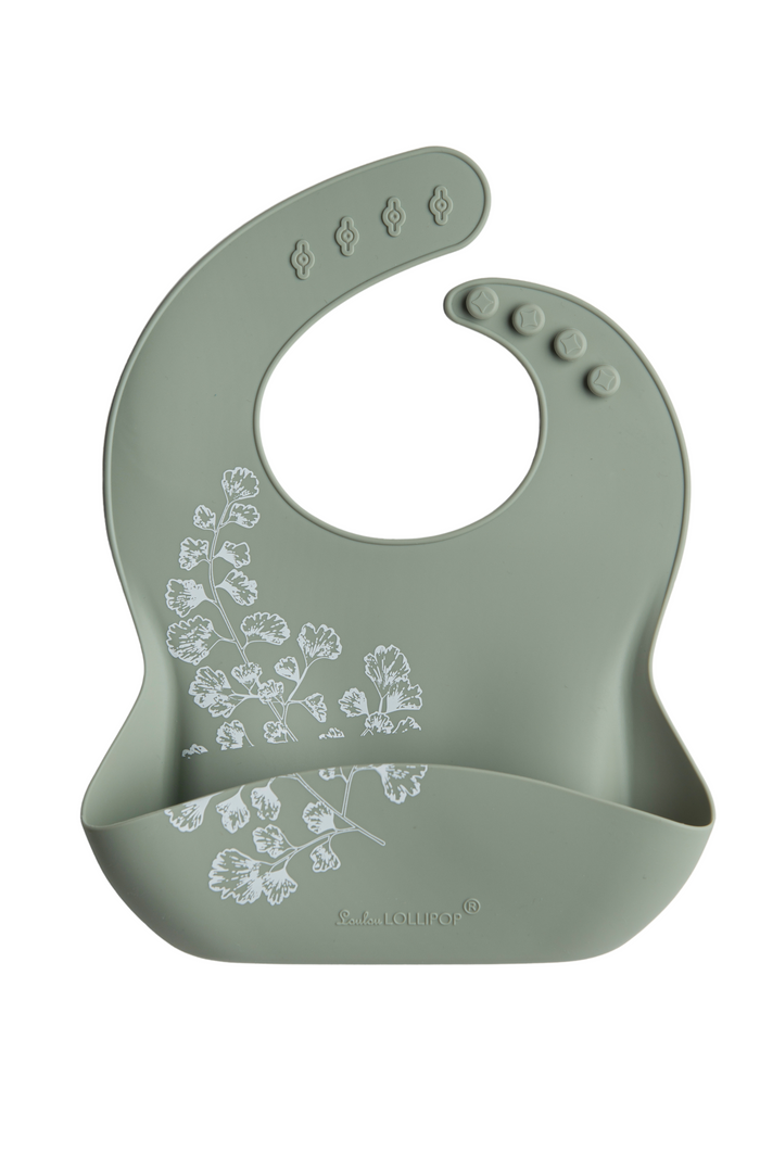 Loulou Lollipop FDA-compliant food-grade silicone baby bib in Fern — front view on white background