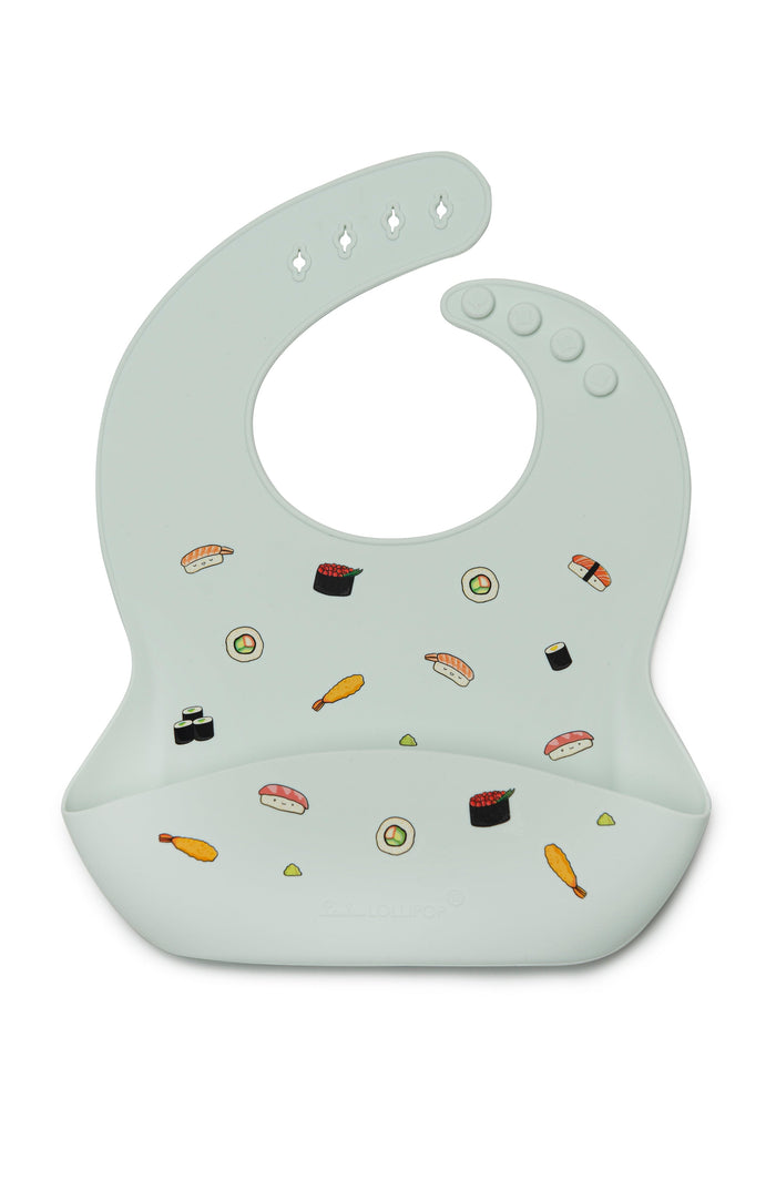 Loulou Lollipop FDA-compliant food-grade silicone baby bib in Sushi — front view on white background