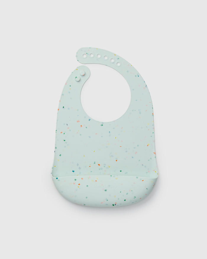Loulou Lollipop FDA-compliant food-grade silicone baby bib in Confetti Mint — front view on white background