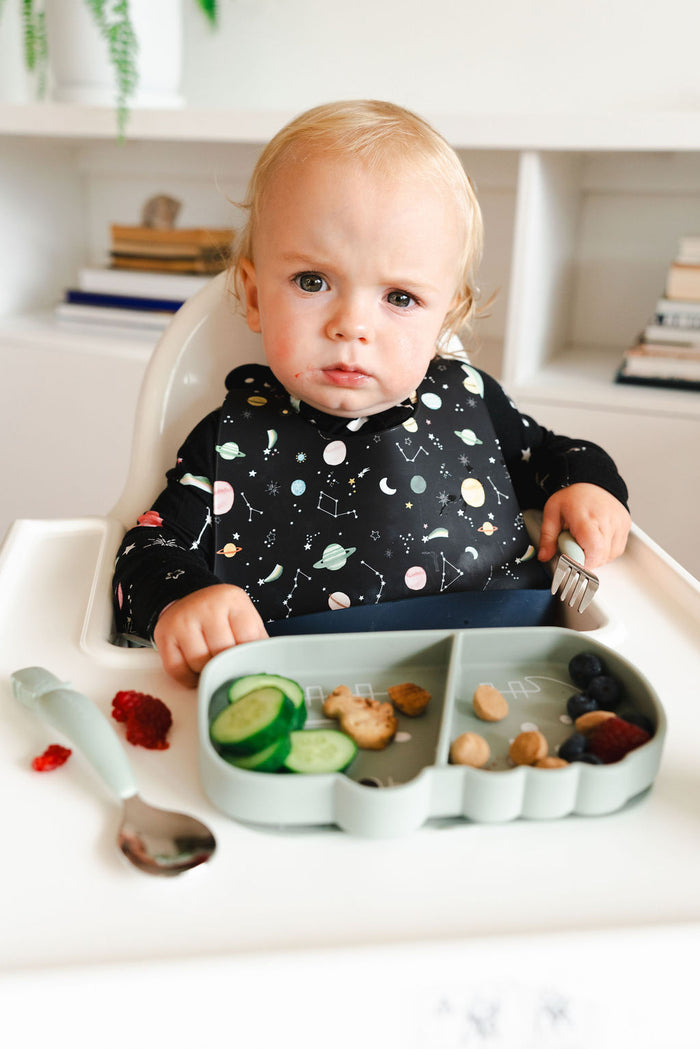 baby silicone feeding bib - planets