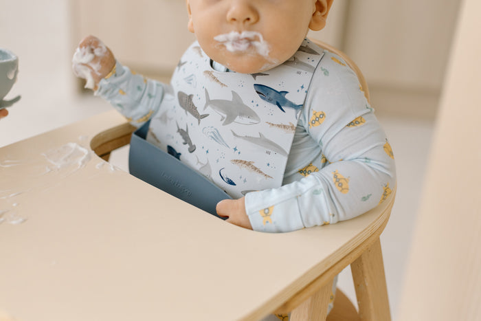 Silicone Bib Printed - Smiley Sharks