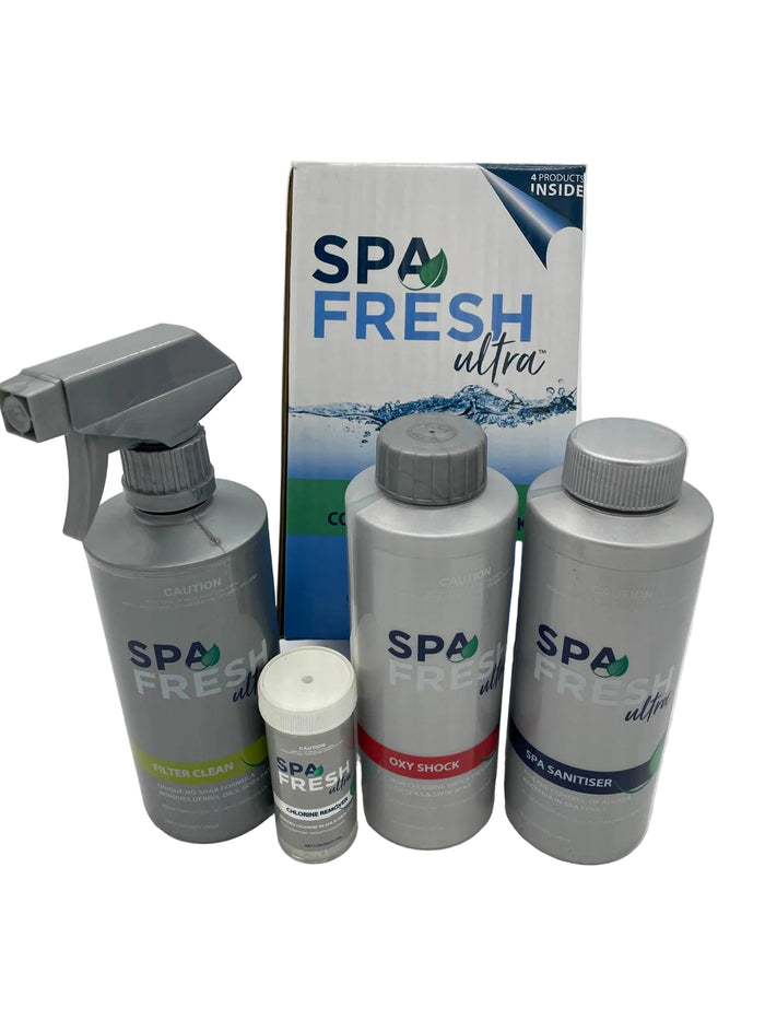 spa chemicals, chlorine free spa, spa fresh ultra, lochlor australia, spa sanitiser, oxy shock, chlorine remover, filter cleaner, spa maintenance kit, non chlorine spa system, spa water care, sensitive skin spa products, aquaspa system