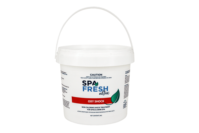 Spa Fresh Ultra Oxy Shock 2kg non-chlorine oxidising shock treatment for spas and swim spas that removes organic contaminants and improves water clarity.