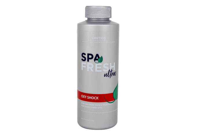 Spa Fresh ULTRA Oxy Shock 500g non-chlorine spa shock treatment for removing organic contaminants and improving water clarity in spas and hot tubs.