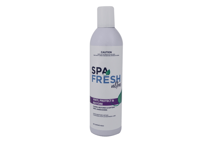 Spa Fresh Ultra Protect & Restore 450ml vinyl spa cover protectant designed to restore faded spa covers, provide UV protection, repel water, and extend the life of hot tub and spa cover surfaces.