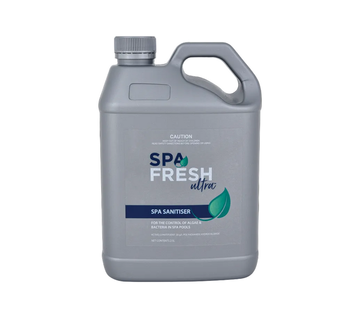Spa Fresh Ultra Sanitiser 5L chlorine-free spa sanitiser for maintaining clean, hygienic spa and hot tub water while remaining gentle on skin and hair.