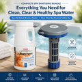 Spa Life Deluxe Spa Bromine Feeder with Clear Chem Spa Bromine Tablets 1kg bundle featuring adjustable floating bromine dispenser and premium slow-dissolving spa sanitiser tablets for hot tubs and spas