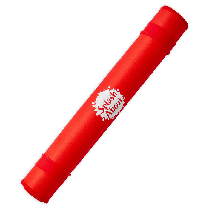 Red neoprene changing mat, rolled up