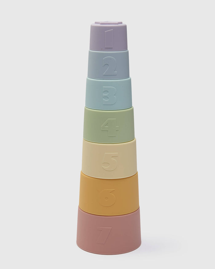 Loulou Lollipop Stacking Cups in Rainbow — front view on white background