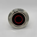 150mm spa jet with chrome face, black body and red centre shown with jet body, sealing gasket and retaining nut