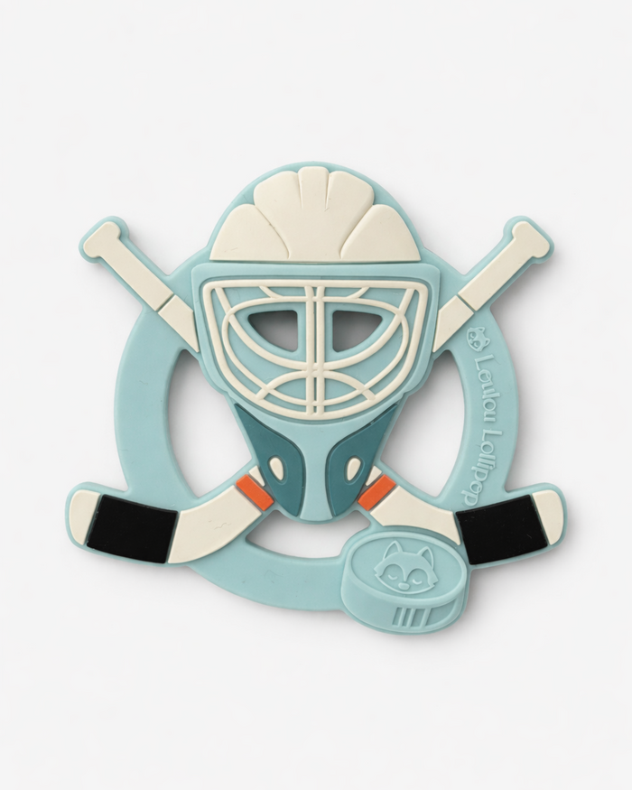 Loulou Lollipop FDA-compliant food-grade silicone teether Hockey Helmet — front view on white background