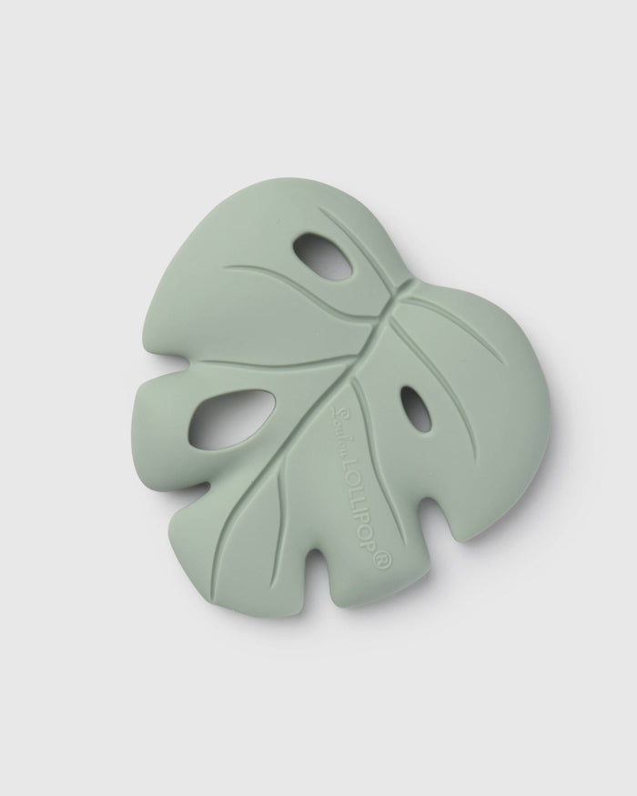 Loulou Lollipop FDA-compliant food-grade silicone teether Monstera Seafoam — front view on white background