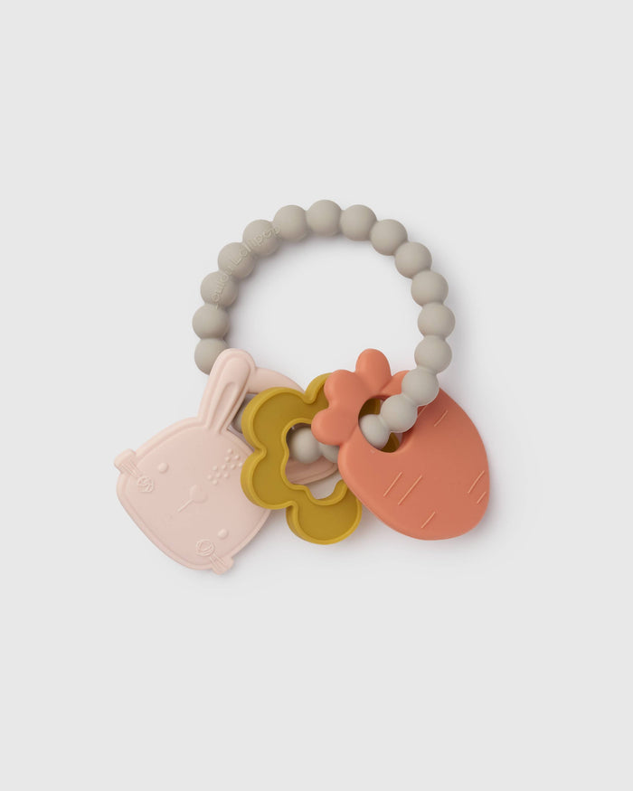 Loulou Lollipop Teething Charms in Bailey Bunny — front view on white background