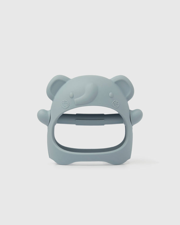 Loulou Lollipop Teething Mitt in Elephant — front view on white background