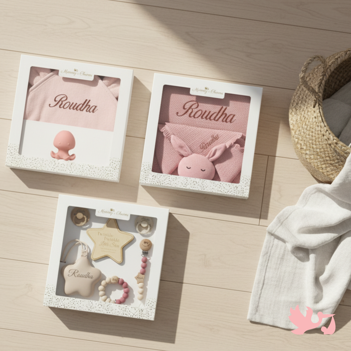 The Royal Welcome Bundle – Personalized Towel, Blanket & Pacifier Set - baby shower gift bundle by Mommy's Charms