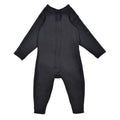 Black thermal all in one for babies, zipped front.