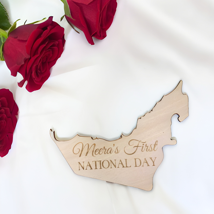 UAE First National Day Map Wooden Card – Baby Milestone Keepsake