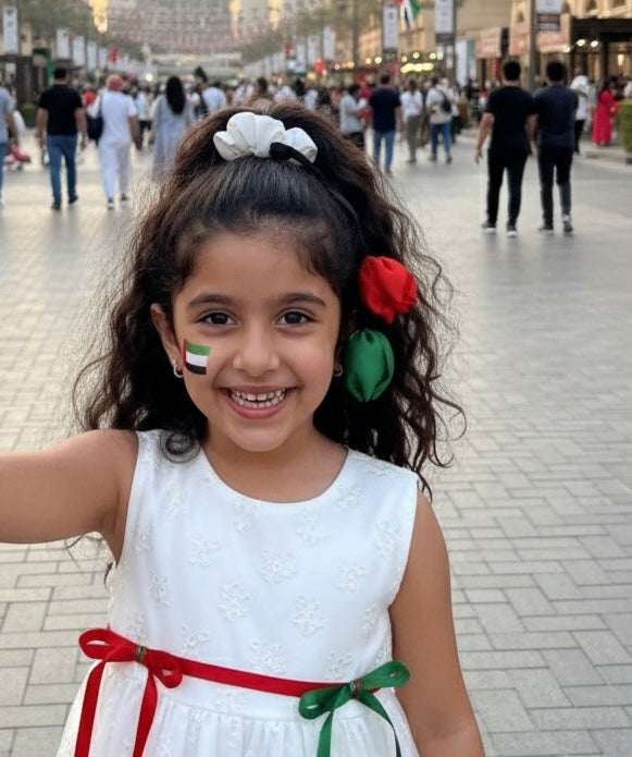 UAE National Day Tulip Satin Scrunchie – Baby Girl Hair Accessory