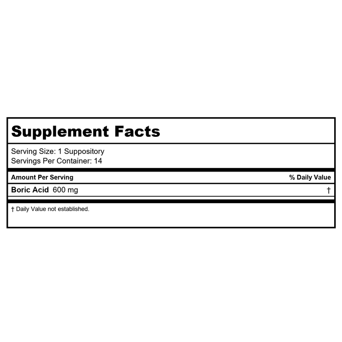 Vitanica Yeast Arrest 14 Suppositories - Supplement Facts panel