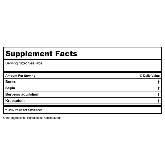 Vitanica Yeast Arrest 28 Suppositories - Supplement Facts panel