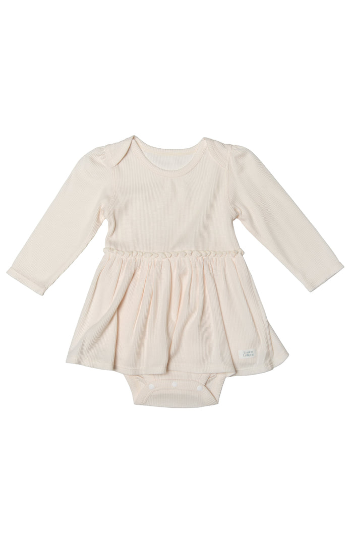 Waffle Long Sleeve Bodysuit Dress - Coconut Milk
