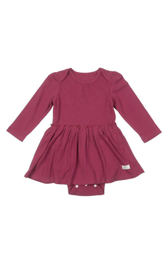 Loulou Lollipop Waffle Long Sleeve Bodysuit in Sugar Plum — front view on white background