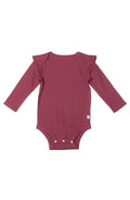 Loulou Lollipop Waffle Long Sleeve Ruffle Bodysuit in Mauvewood — front view on white background