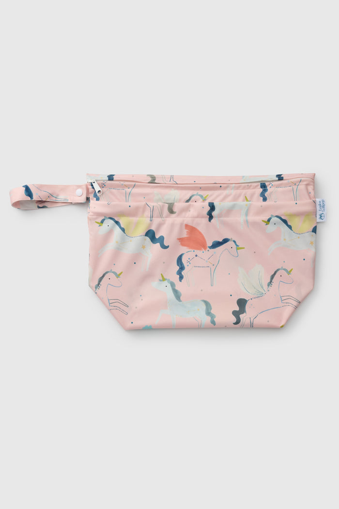 Loulou Lollipop Wet Dry Bag in Unicorn Ballet — front view on white background