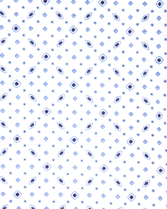 White with Blue Squares & Ovals