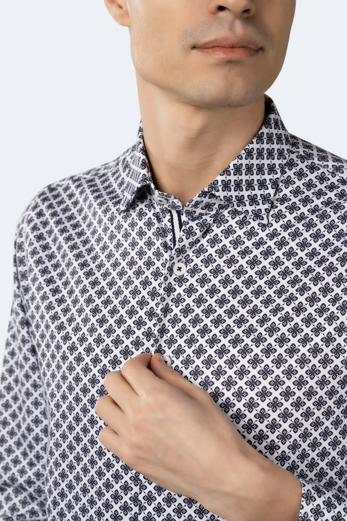 White with Navy Floral Shirt