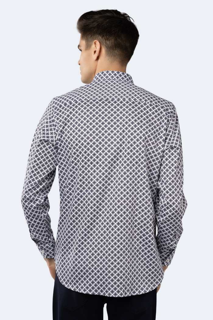 White with Navy Floral Shirt