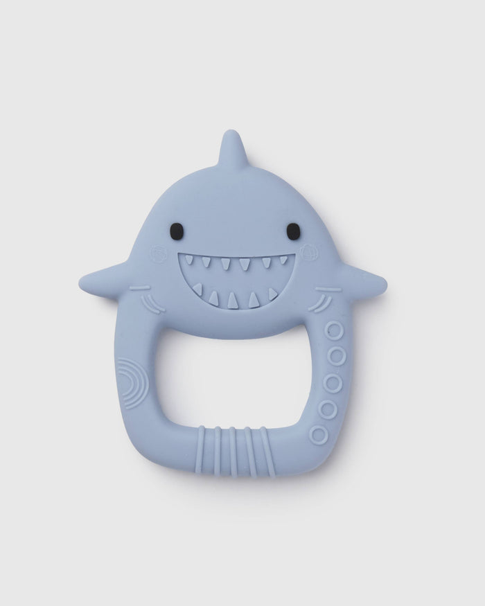 Loulou Lollipop FDA-compliant food-grade silicone teether Sarah Shark — front view on white background