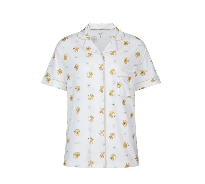 Women's Bamboo Jersey Short Sleeve Button-up PJ Set - The Lion & The Mouse