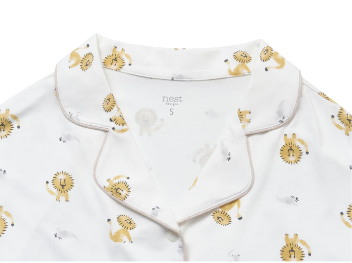 Women's Bamboo Jersey Short Sleeve Button-up PJ Set - The Lion & The Mouse