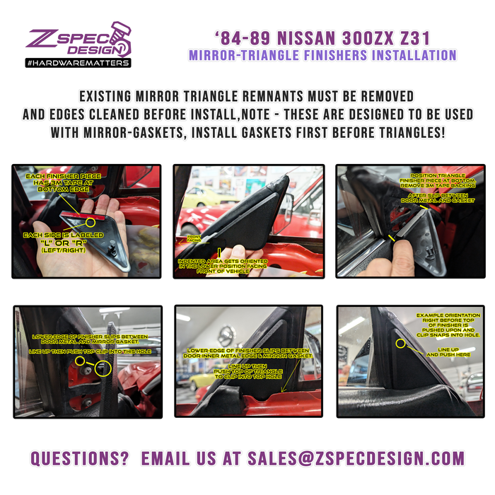Z31 300zx Mirror-Refresh Kit - Includes Gaskets, Channel Seals & Triangle Finishers - ZSPEC Design LLC