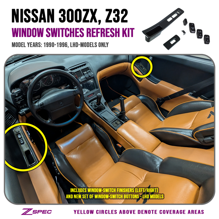 Z32 300zx Door Window-Switch & Finishers Refresh Kit, Bezels & Buttons  ZSPEC Design