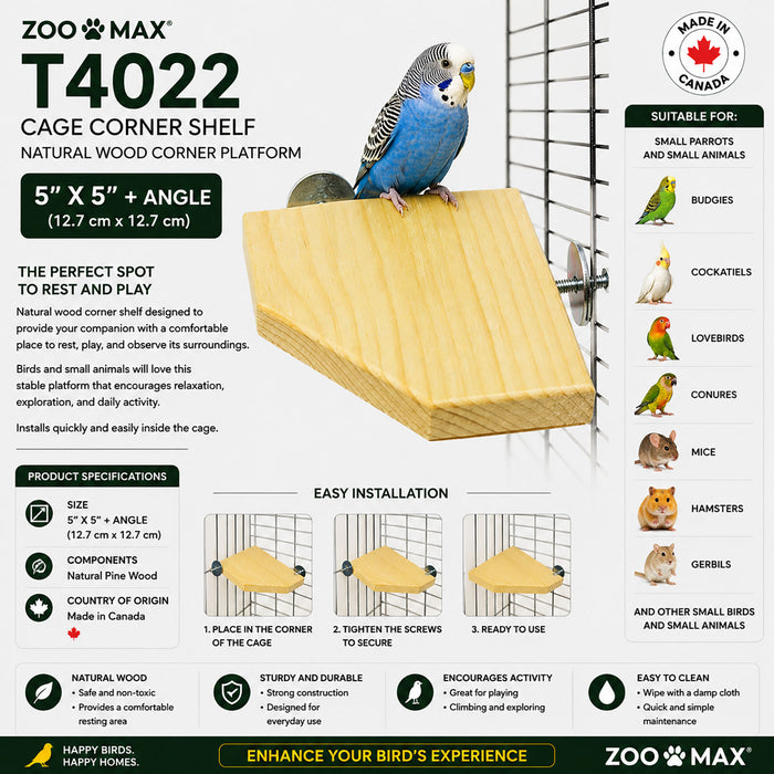 ZooMax T4022 CAGE CORNER SHELF 5″ X 5″ + ANGLE