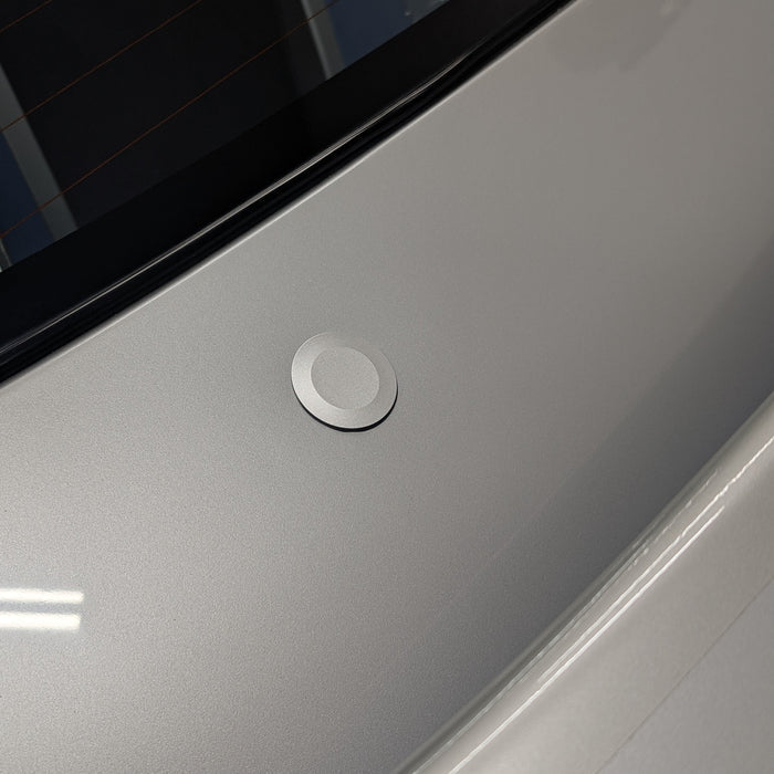 Silver ZSPEC 44mm rear wiper hole cover in billet metal, weatherproof design, for automotive hardware fastening.