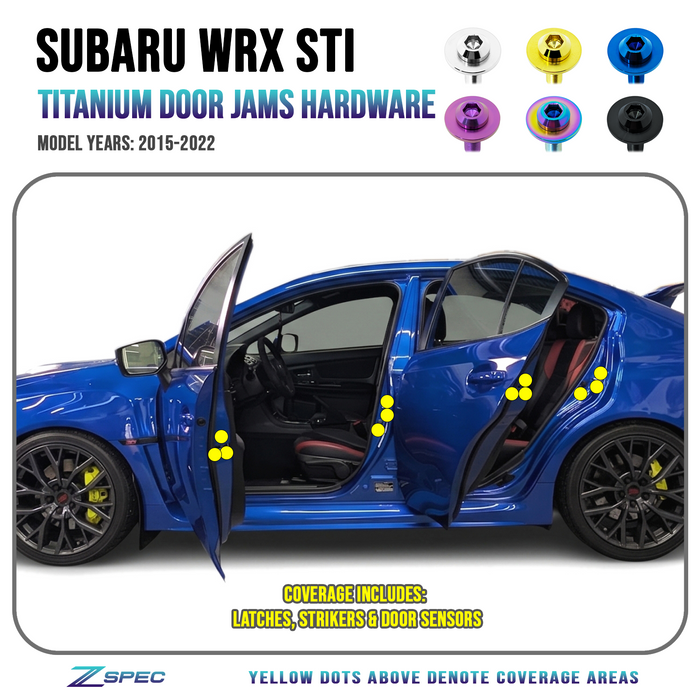 ZSPEC "Door Jams Area" Dress Up Bolts® Fastener Kit for '15-21 Subaru WRX & STI, Grade-5 Titanium - ZSPEC Design LLC - Hardware Fasteners - Fastener Kit, sti, subaru wrx, Washer Color, wrx, wrx sti - zspecdesign.com