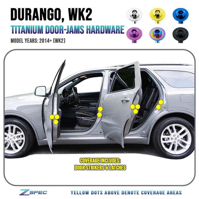 ZSPEC Door-Jams Fastener Kit for '14+ Dodge Durango WK2, Titanium - Dress Up Bolts Hardware Titanium GR5 Grade-5 Striker Latch - ZSPEC Design