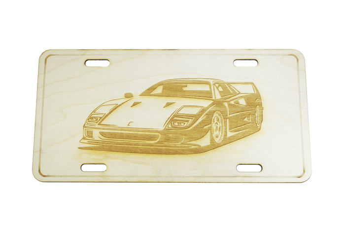ZSPEC Ferrari F40 Sports Car License Plate, Birch, Ornament for Office, Garage or Man-Cave - ZSPEC Design LLC - Holiday Ornaments - f40, ferrari, garage art, license, lifestyle, ornament - zspecdesign.com