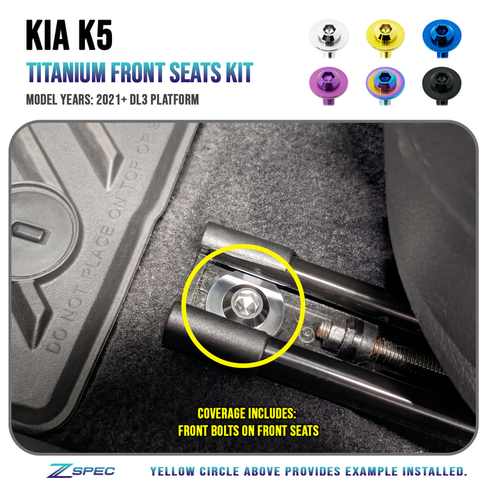 ZSPEC Front-Seats Fasteners for 2021+ Kia K5 Sedan (DL3), Titanium
