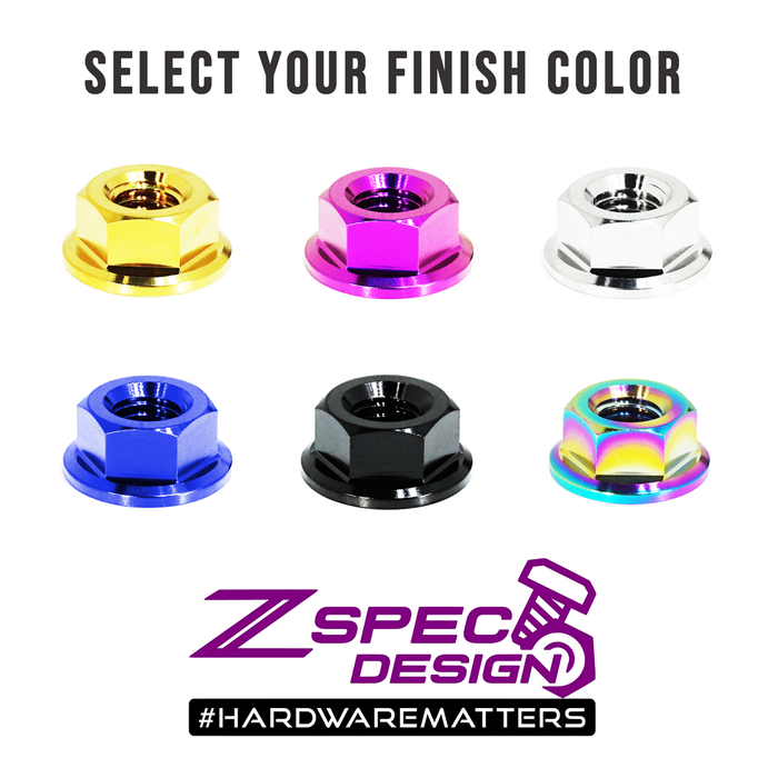 The ZSPEC Front-Shocks Fastener Kit for the '15-23 Ford Mustang GT 5.0L S550, Titanium is comprised of over 12 pieces of grade-5 titanium hardware.