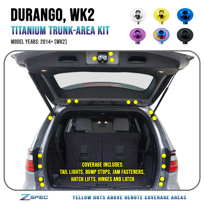 ZSPEC Trunk Hatch Hardware Kit for '14+ Dodge Durango WK2, Titanium - Dress Up Bolts Hardware Titanium GR5 Grade-5 - ZSPEC Design