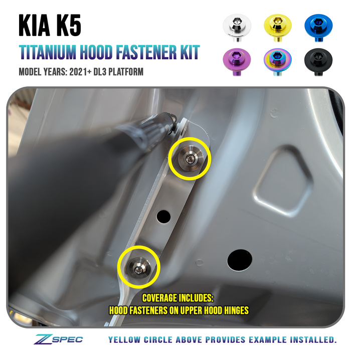 ZSPEC Hood Fastener Kit for 2021+ Kia K5 Sedan (DL3), Titanium - ZSPEC Design LLC