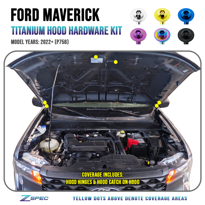ZSPEC Hood Hardware Fastener Kit for 2022+ Ford Maverick P758, Titanium - Dress Up Bolts Fasteners Hardware - ZSPEC Design LLC